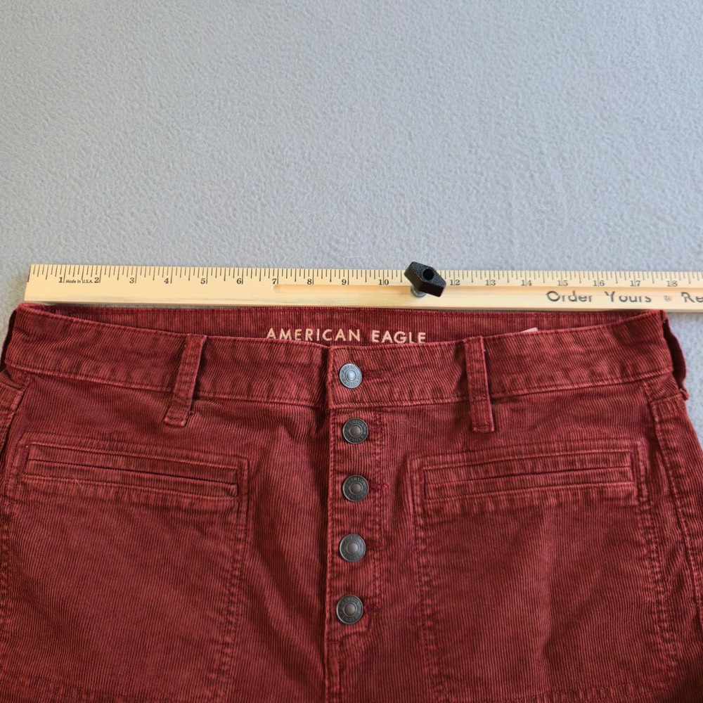 American Eagle Corduroy Pants Women 16 Short Rust Red Super Hi-Rise Flare Button - Picture 8 of 8